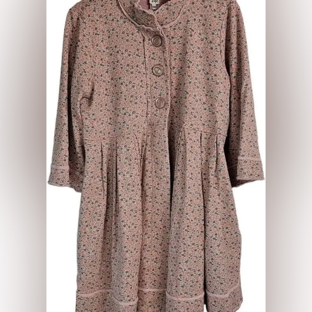 IVY JANE boho style pink long jacket floral chunky buttons pleated waist NWT - Picture 10 of 15